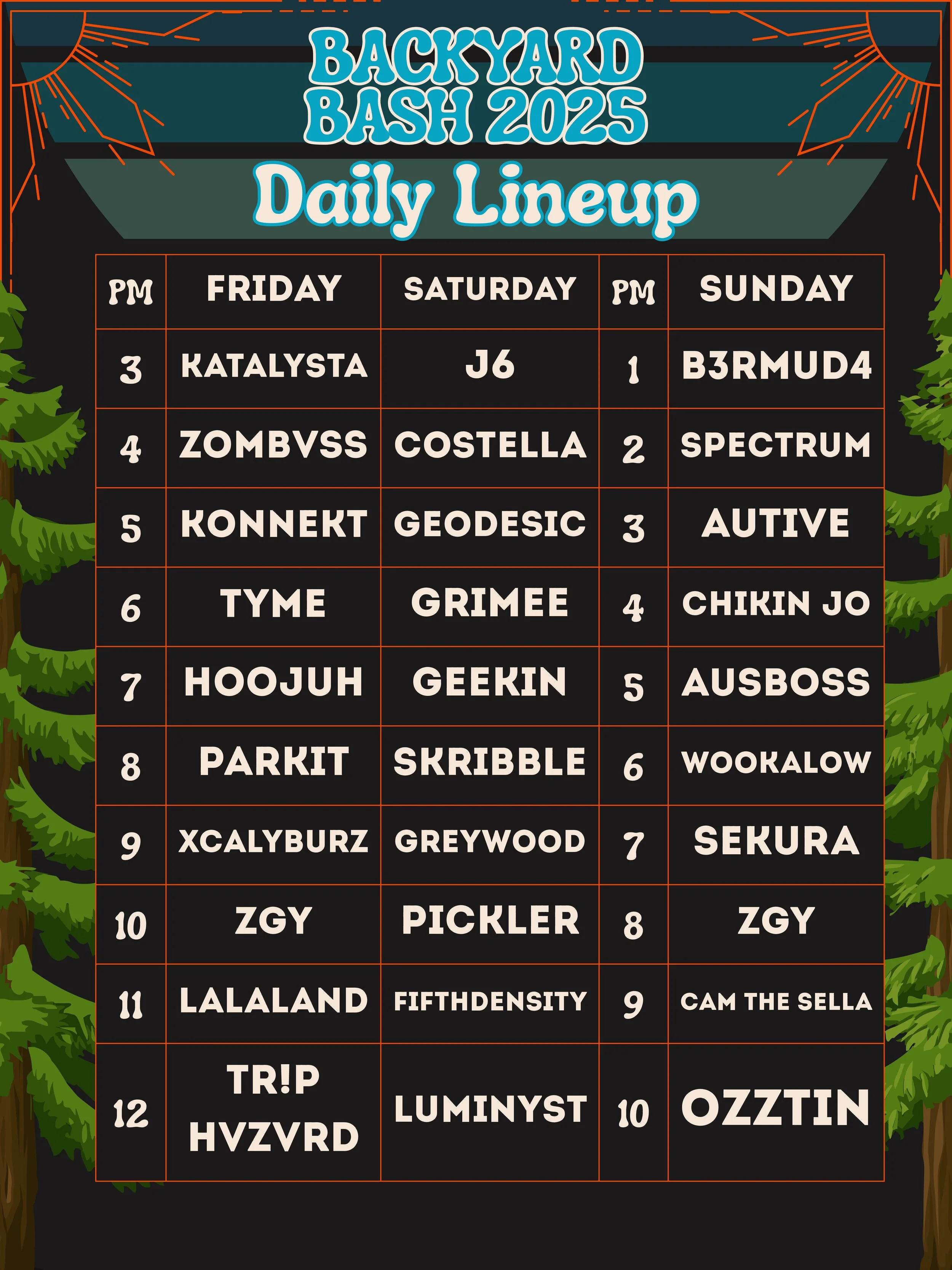 Backyard Bash 2025 Daily Schedule